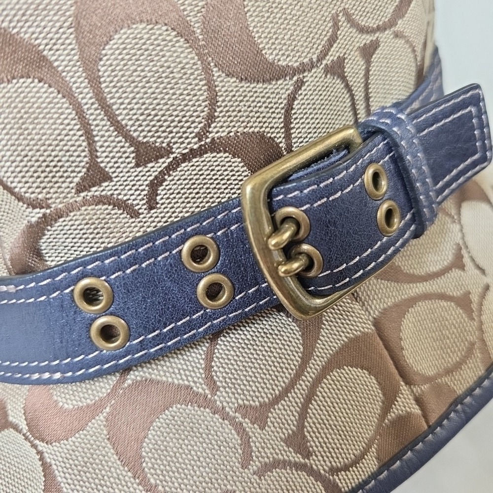 Coach Signature Jacquard Canvas Bucket Hat Brown Leather Band Size S/P - Picture 6 of 13